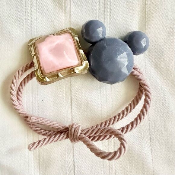 Light pink and gray color Mickey Mouse hair tie ￼ - Picture 1 of 1